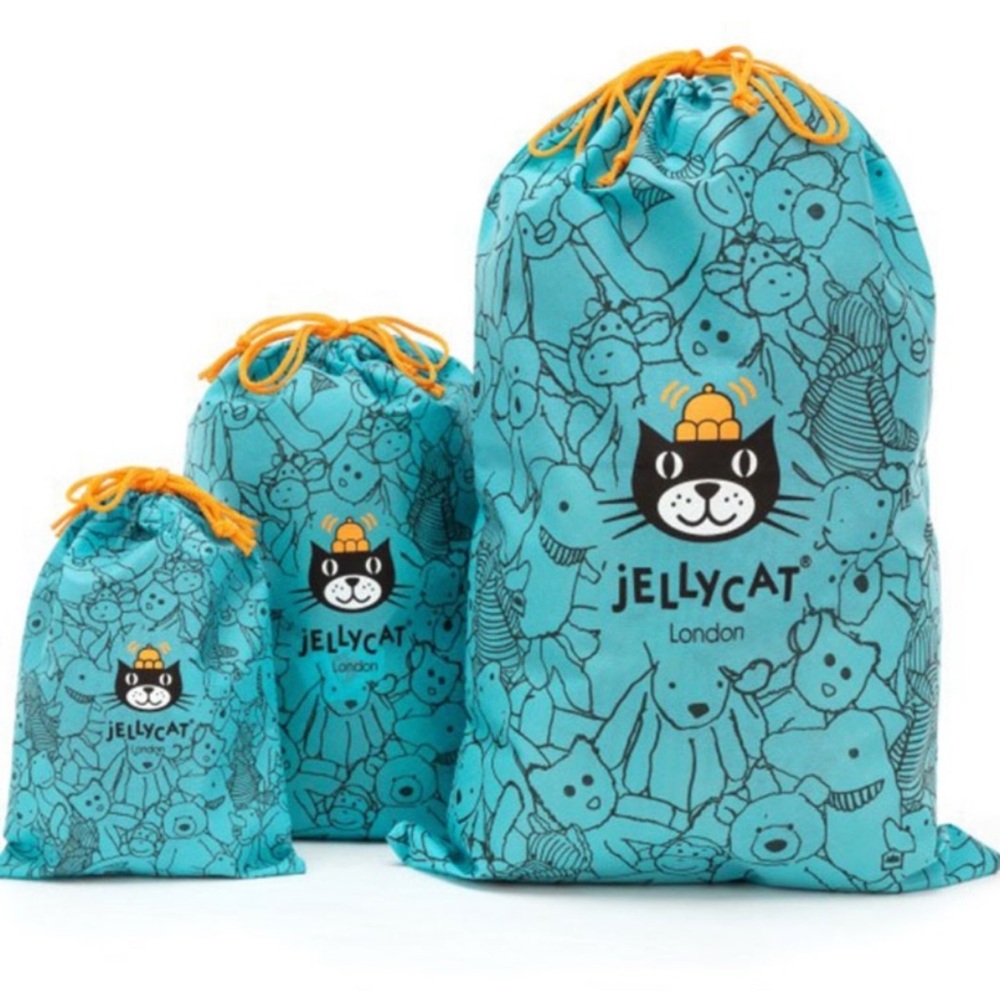 SET OF 2 Authentic Jellycat London Logo Blue Drawstring Bag Pouch MEDIUM/LARGE
